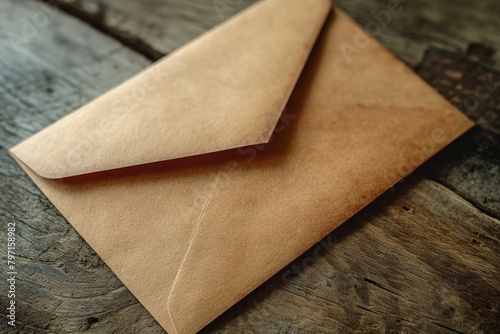 Vintage envelope on a rustic wooden table