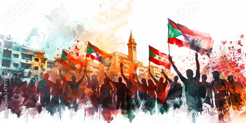 Protests in Lebanon - Visualize protesters waving Lebanese flags and demanding political reform, symbolizing the movement against government corruption and economic crisis photo