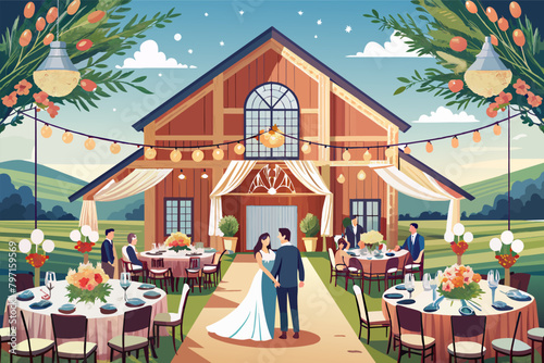 Rustic chic barn wedding with luxury touches, including crystal chandeliers and gourmet farmtotable dining