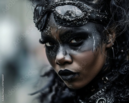 Mysterious person in creative makeup and costume posing for a dramatic portrait