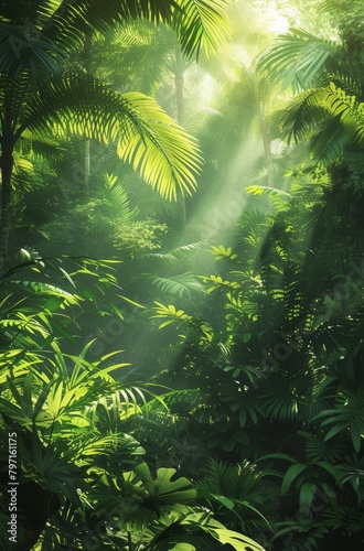 Sunlight Filtering Through Lush Green Forest