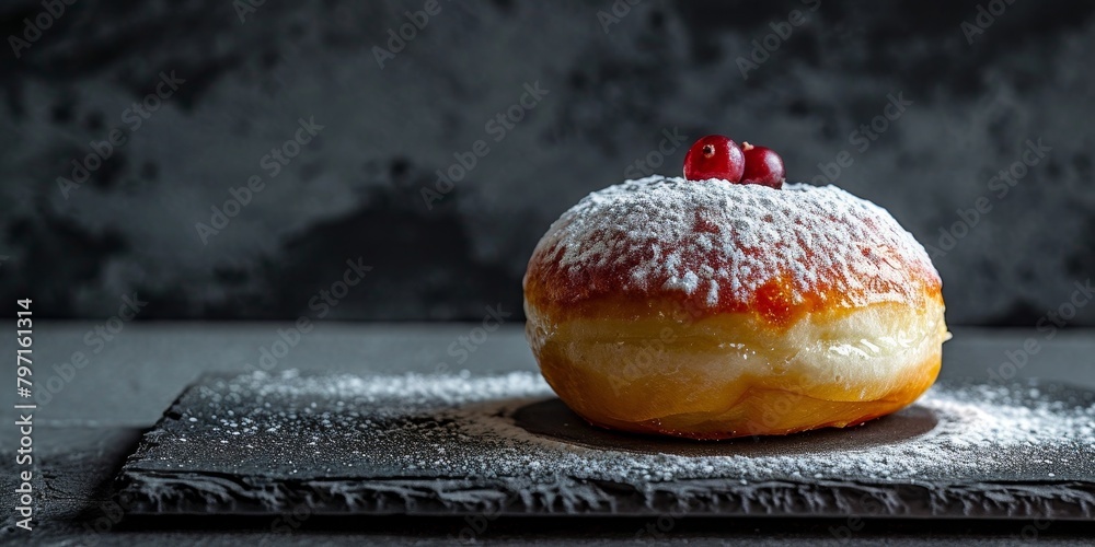 Gourmet Jelly Doughnut with Powdered Sugar and Berry Topping