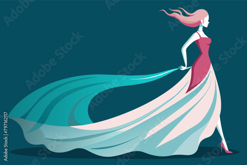 Framing the fluid movement  flowing gown as it cascades down the runway