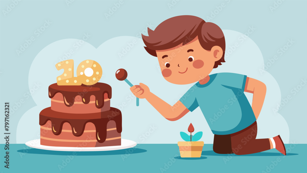 A little boy carefully piping chocolate letters onto his cake hoping to win the prize for best decoration. A little boy carefully piping chocolate letters onto his cake hoping to win the prize for best decoration.