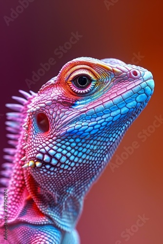 Colorful Lizard Portrait Against Gradient Background