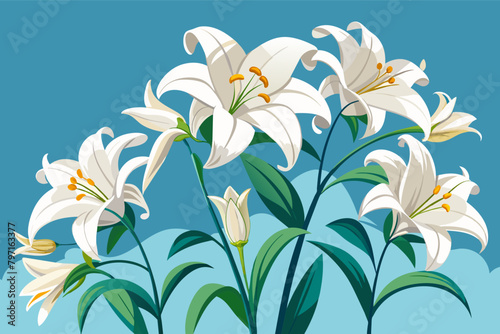 Elegant white lilies stretch towards the sky, their purity symbolizing innocence and beauty