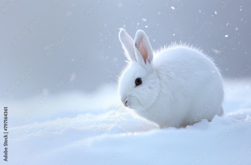 White rabbit in a snowy landscape White rabbit in a snowy landscape