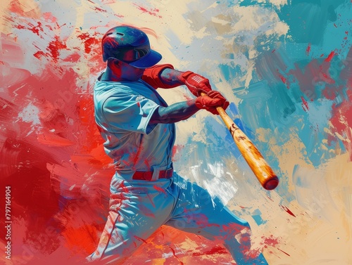 Baseball Player Swinging Bat with Artistic Flair