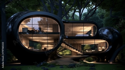 Modern designed house in the middle of a forest