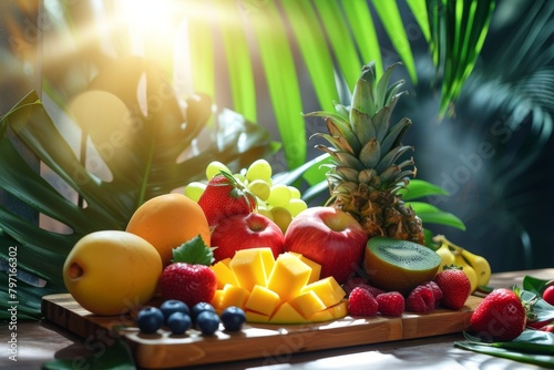 Assorted Fresh Fruits on a Table with Sunlight