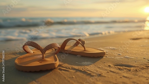 Casual beach sandals by the seaside on a sunny day