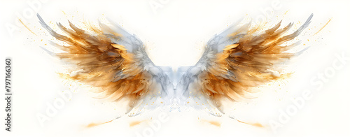 Angel wings, modern, colorful and arty interpretation of angel mythology, bright grunge background. A magic inspiration, beautiful mystic wall art, poster, tattoo template etc.