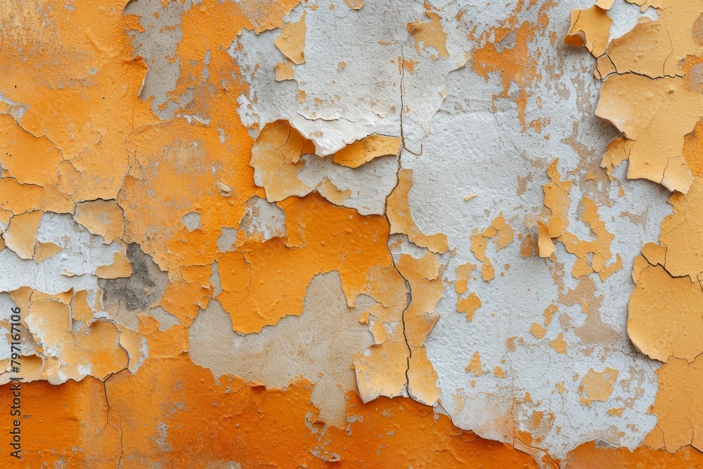 Peeling orange paint on a textured wall Peeling orange paint on a textured wall