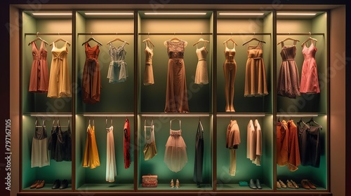 Women's clothing in a display modern store