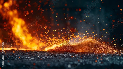 Fiery sparks from molten steel against the dark of an industrial mill