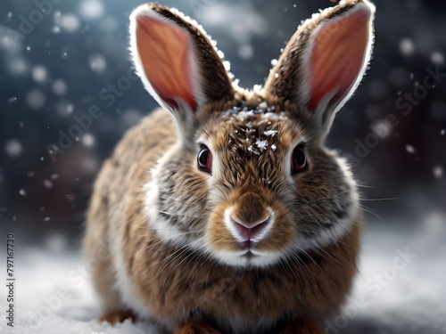 Brown wild rabbit in the snow photo