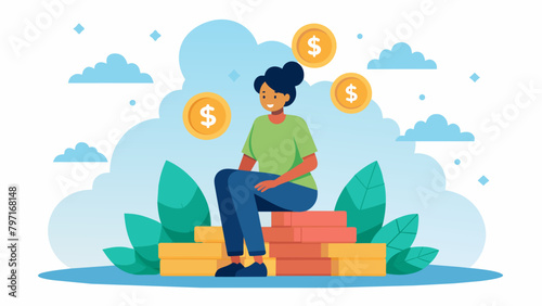 A person sitting on a pile of money representing the potential returns and profits from participating in peertopeer lending.