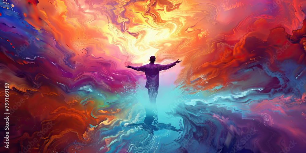 Obraz premium Spiritual Renewal: Embracing God's Grace - A journey of renewal and transformation, where individuals embrace the grace of God, finding new purpose and meaning in their lives