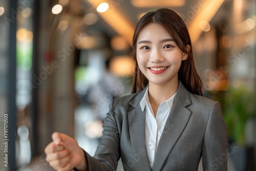 Receptionist reception hotel manager cheerful happy smiling person working occupation desk assistance customers motel lobby professional communication skills management guest visitor secretary staff