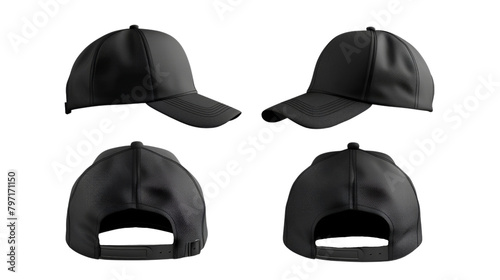 Set of black front and side view hat baseball cap