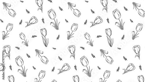 Hand draw tulip seamless pattern
