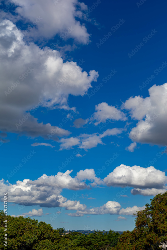 Beautiful landscape with blue sky and white clouds. Horizon line