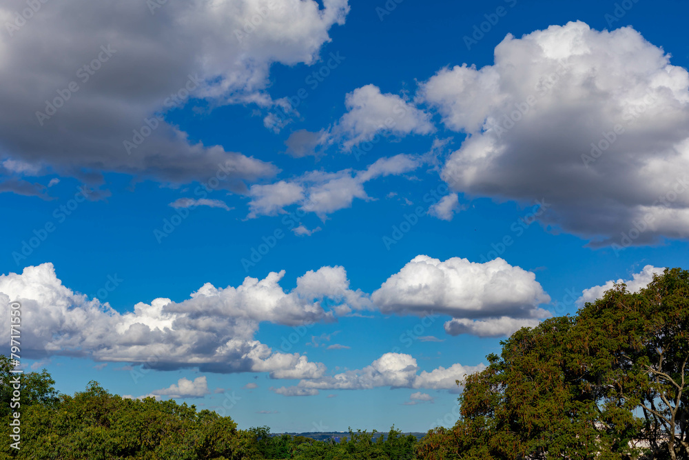 Beautiful landscape with blue sky and white clouds. Horizon line