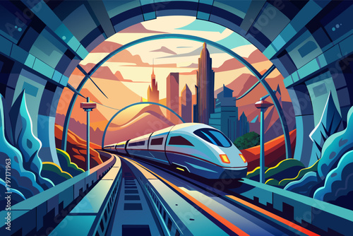 A high-speed hyperloop train whizzing through a futuristic tunnel network, revolutionizing transportation with efficient, environmentally friendly travel