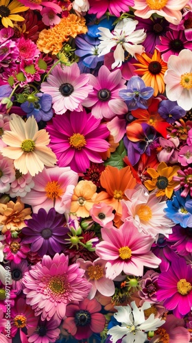 Colorful collection of various flowers tightly grouped as a natural background © Denys