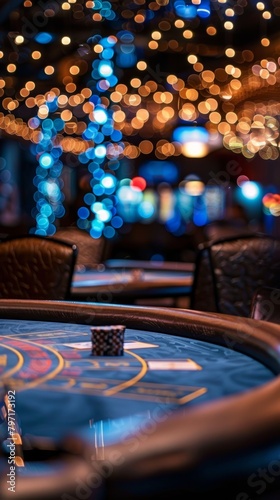 Elegant casino empty table with blurry lights