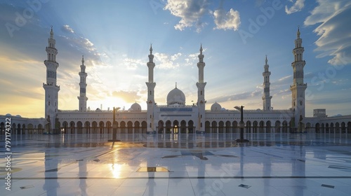Craft an image of the architectural marvel that is the Prophet's Mosque in Medina