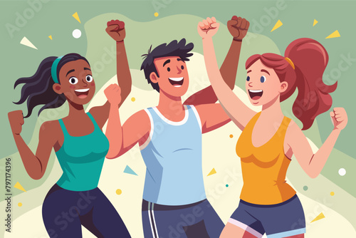 A group of friends cheering each other on during a HIIT workout, their faces radiating energy.