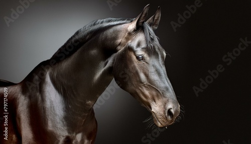 ai generative of a dashing horse, black; tough stud; dark background photo