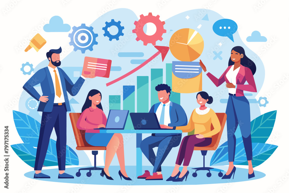 A group of business people strategizing for the future A group of business people strategizing for the future
