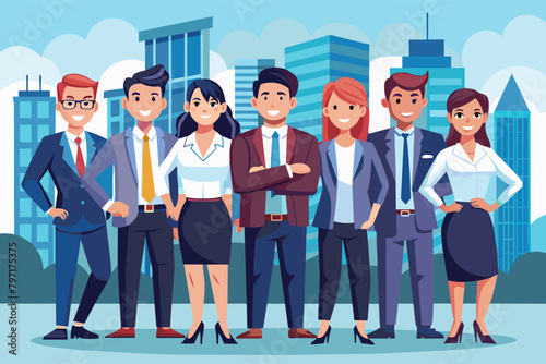 A group of business people in modern office attire