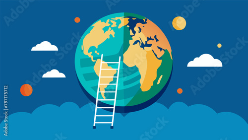 A ladder leading to a globe symbolizing how financial education can open up opportunities worldwide and break down barriers to financial