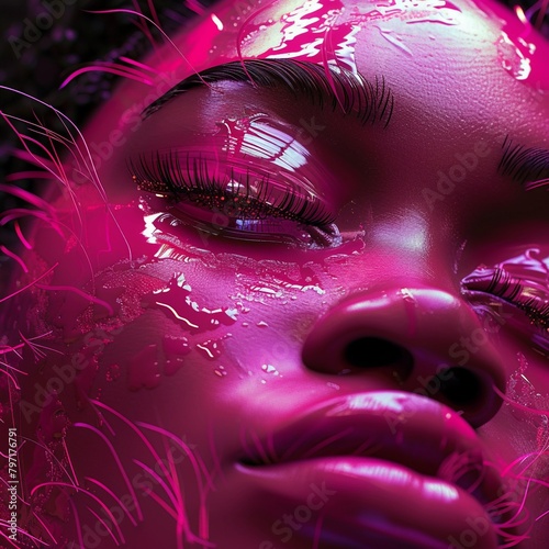 Liquid Dreams: Vibrant Pink Makeup Close-Up, Liquid, Gel, Cream, Background Image