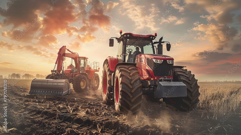 Obraz premium Digger machines working in sun view