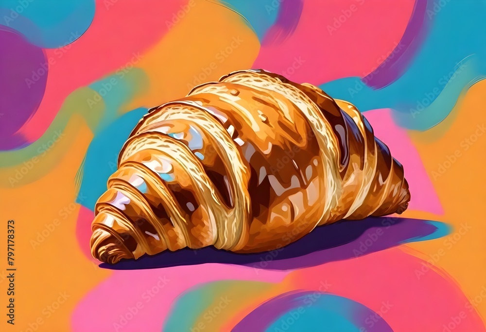 Freshly Baked Croissant Digital Painting Isolated Sweet Bakery Illustration Background Food Design - obrazy, fototapety, plakaty 