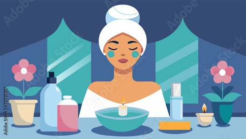 In a luxurious spa a client indulges in a customized facial using only the finest highend skincare products..