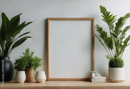 mockup modern white interior vase wall minimalist horizontal frame trendy Empty plant