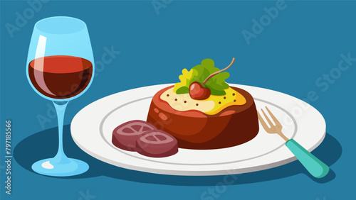 As the main course is served the tender filet mignon drizzled with a velvety red wine reduction and accompanied by decadent truffle mashed potatoes.