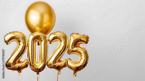 happy new year 2025 in golden foil balloons shaped