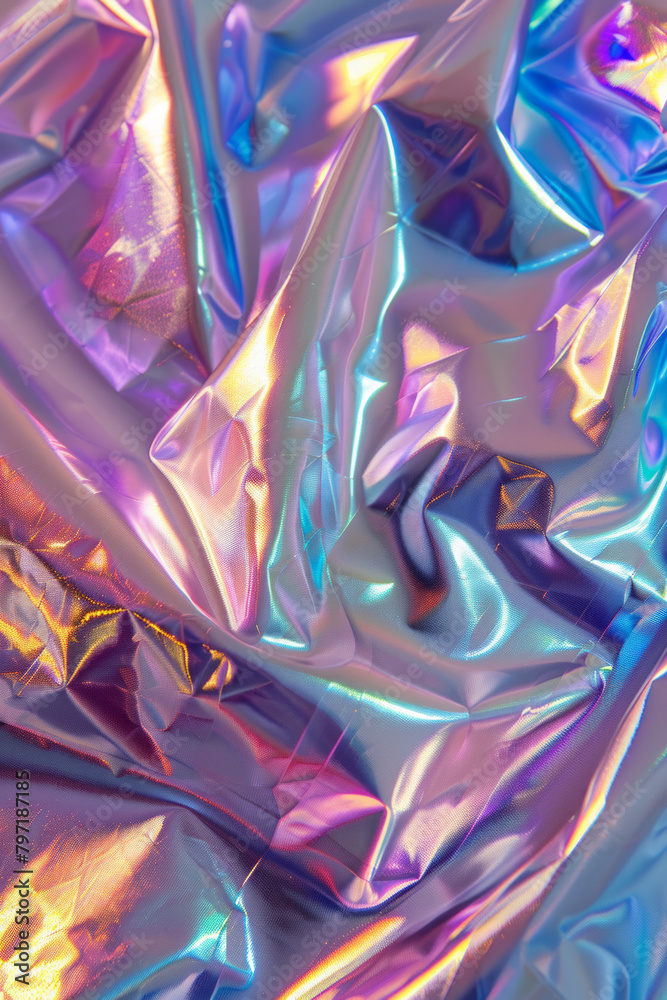 Texture of holographic foil with iridescent colors and reflective properties. Texture of holographic foil with iridescent colors and reflective properties.