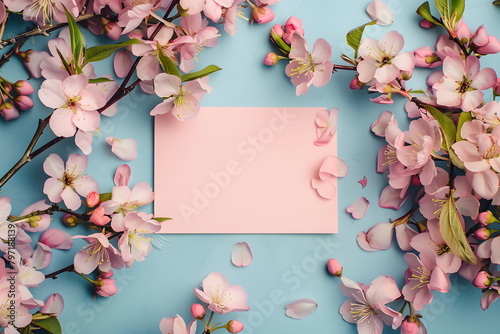 Stylish elegant flat lay pastel colors floristic greeting invitation post card, copy space mockup.