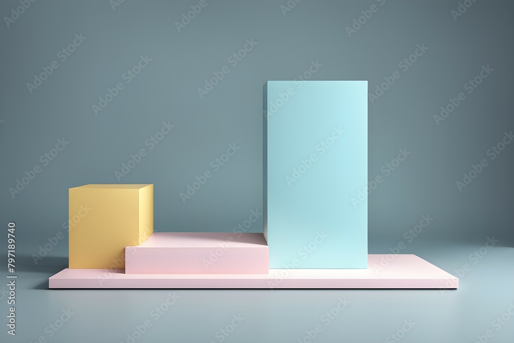 A set of three blocks, two of which are pink and one is yellow A set of three blocks, two of which are pink and one is yellow