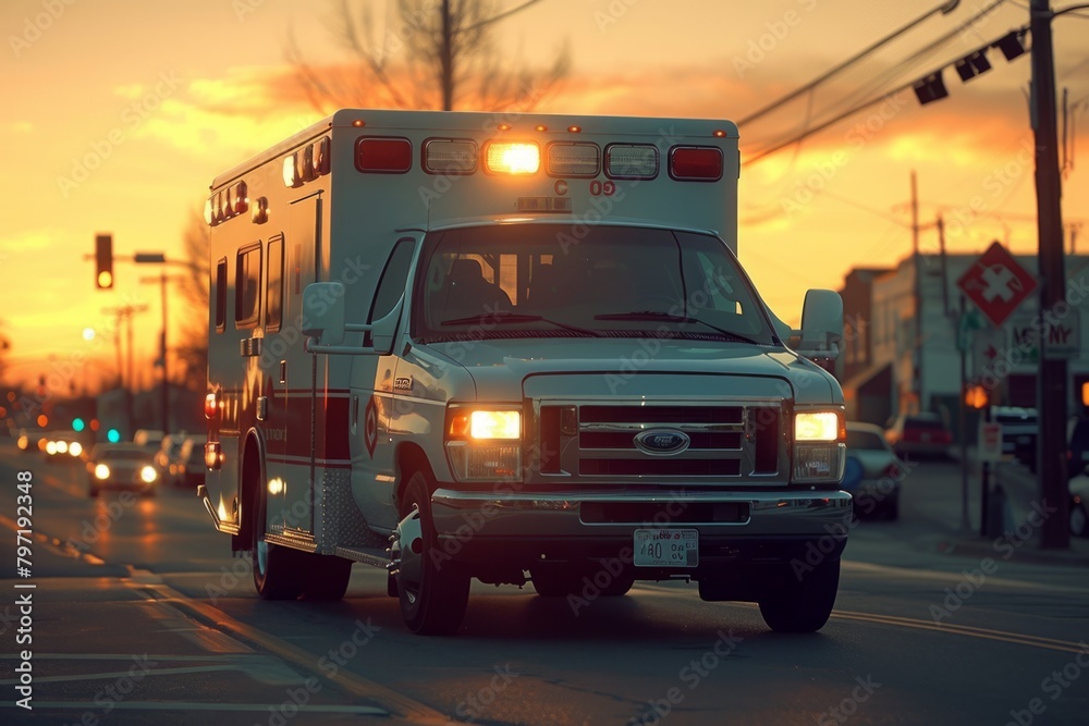 Professional paramedic doctor ambulance rescue service person help accident quick assistance emergency health care specialist standing female medic hospital nurse experienced urgent vehicle