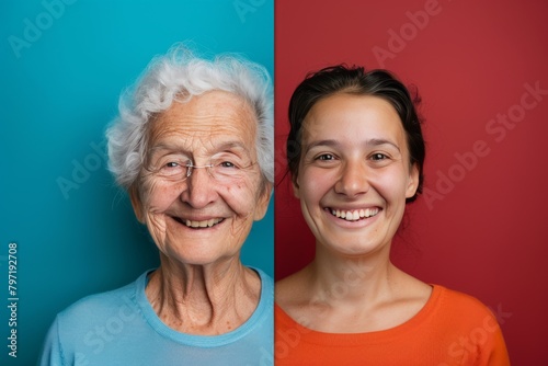 Dual age challenges in aging skin treatment highlighted through visual contrasts, merging age repair with anti aging solutions in narrative dynamics.