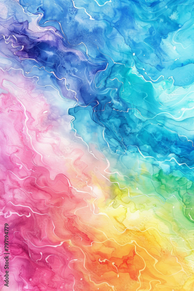 Digital watercolor texture featuring vibrant rainbow hues blending together in abstract patterns. 