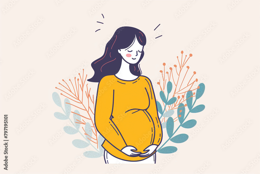 Pregnant woman holding her belly, Generative Ai
